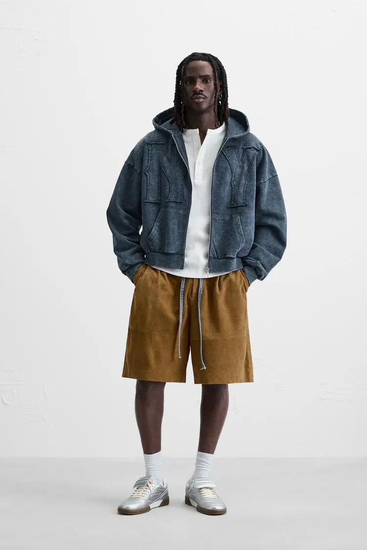 WASHED ZIP-UP HOODIE WITH NY PATCH