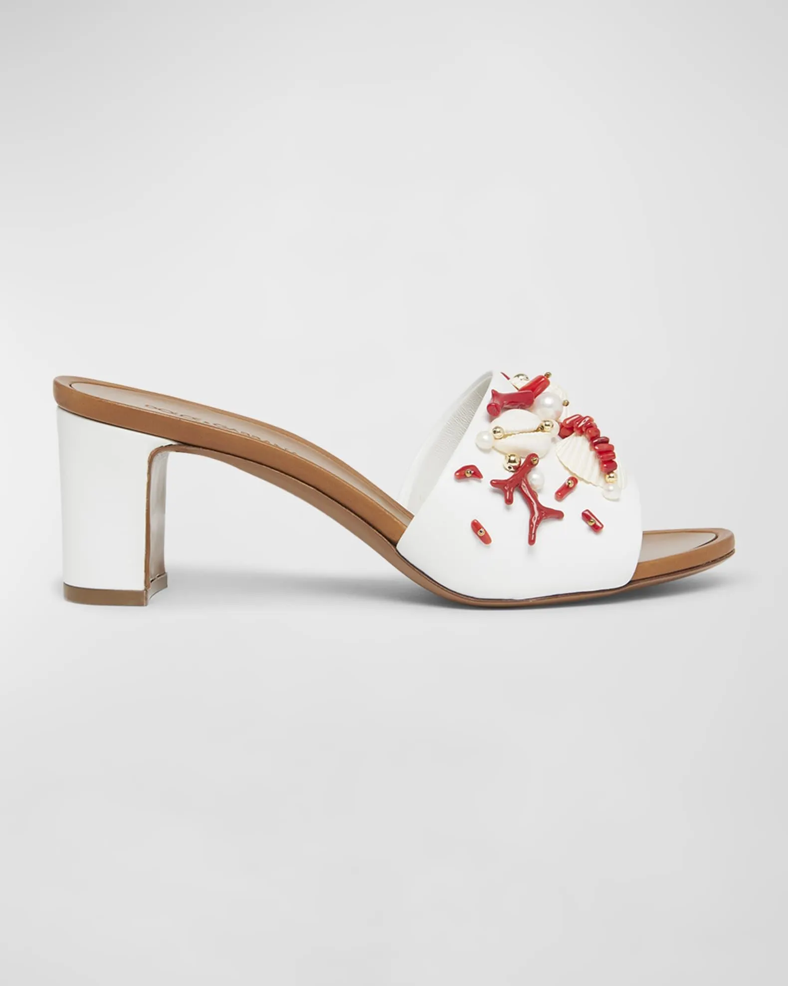 Coral Beaded Leather Slide Sandals