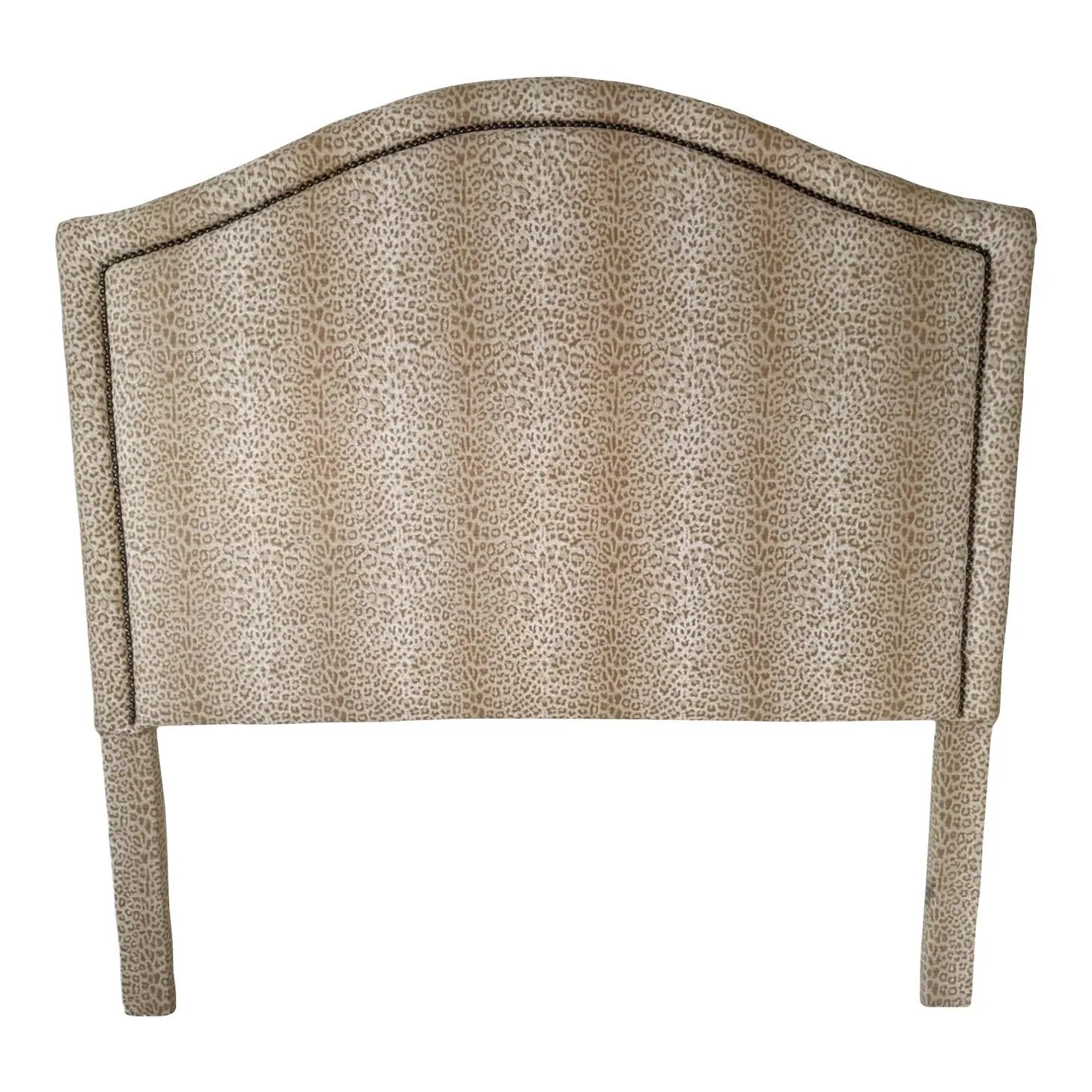 Custom Made Upholstered Leopard Print Queen Headboard With Nailhead Trime