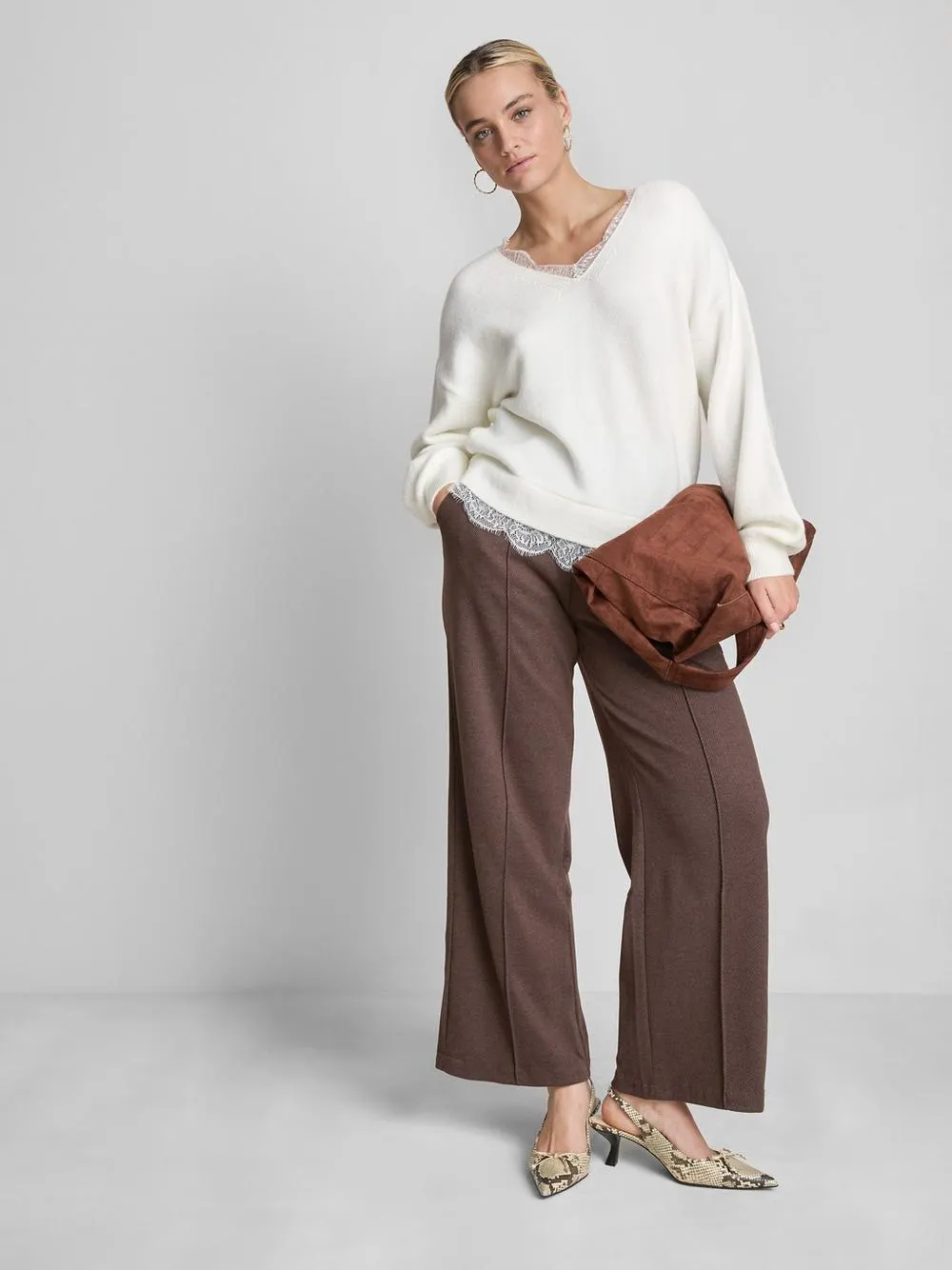 Lace Trim V-Neck Jumper