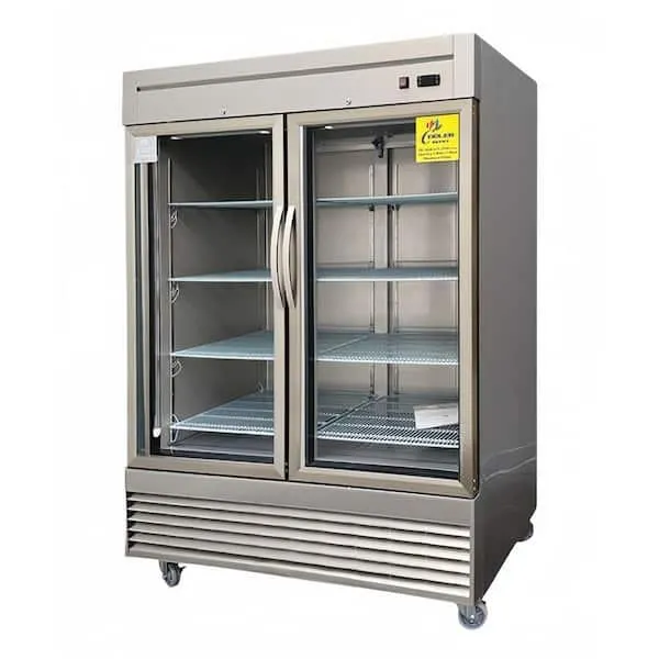 54 in. W 47 cu.ft Two Glass Door Refrigerator Display Reach-In Upright Commercial Merchandiser in Stainless Steel