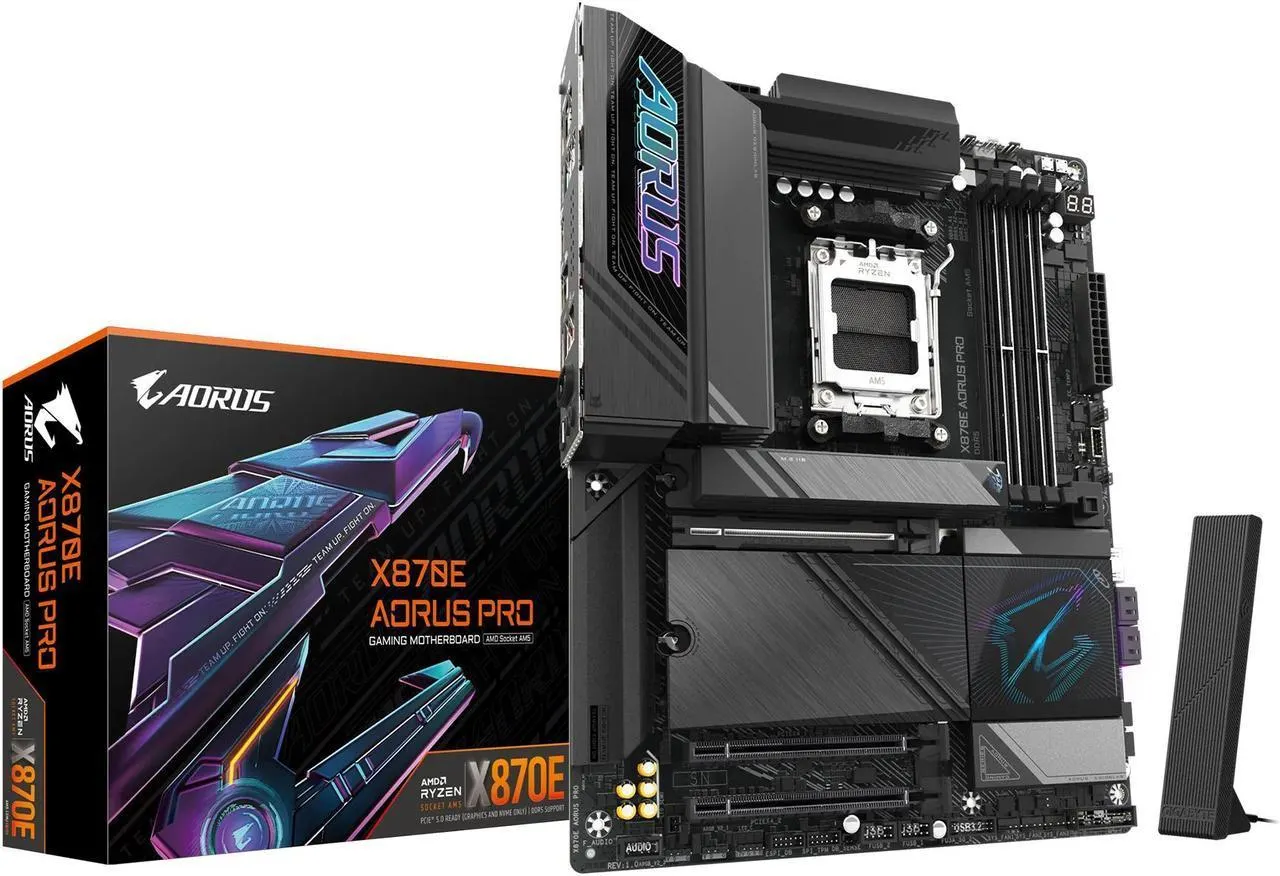 GIGABYTE X870E AORUS PRO AM5 LGA 1718, ATX, DDR5, 4x M.2, PCIe 5.0, USB4, Wi-Fi 7, 2.5GbE LAN, EZ-Latch, 5-Year Warranty