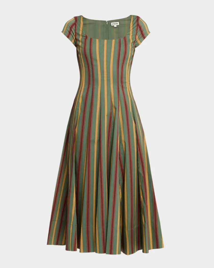 Wells Striped Stretch-Cotton Square-Neck Midi Dress