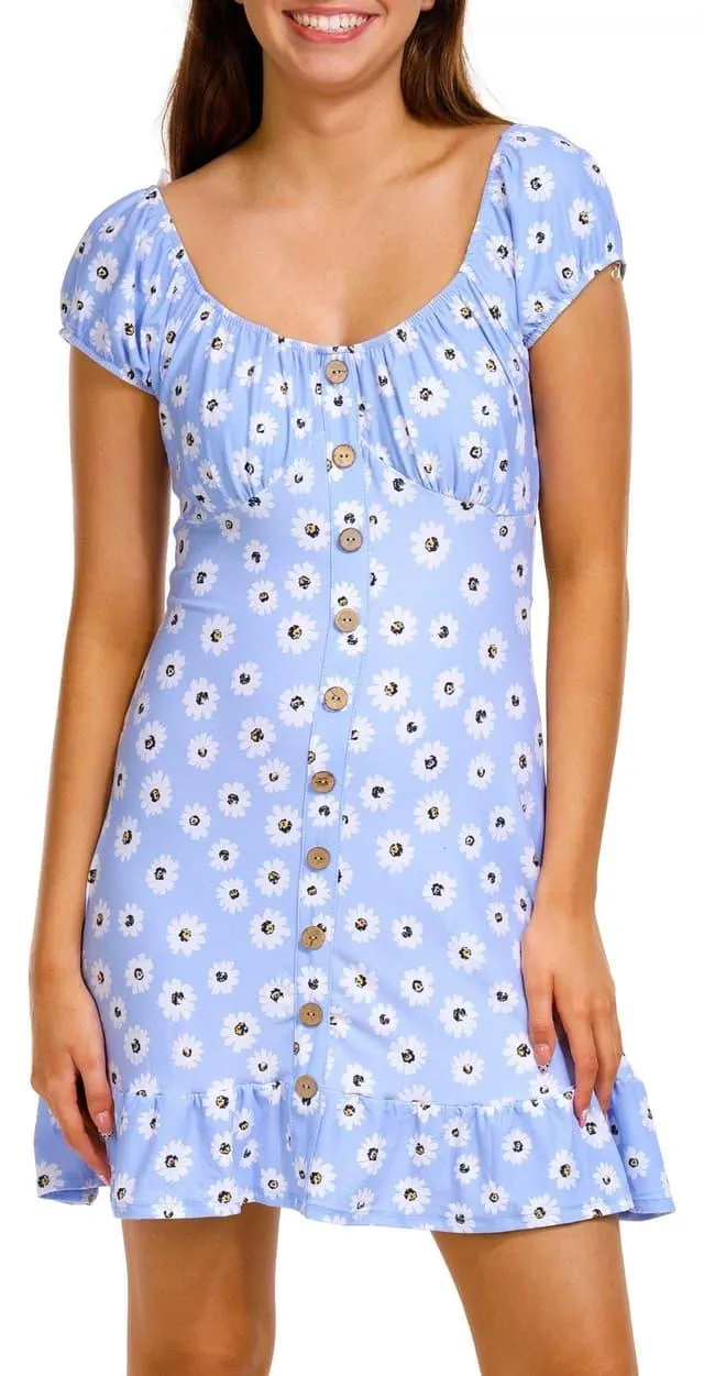 Derek Heart Juniors Short Sleeve Daisy Print Dress
