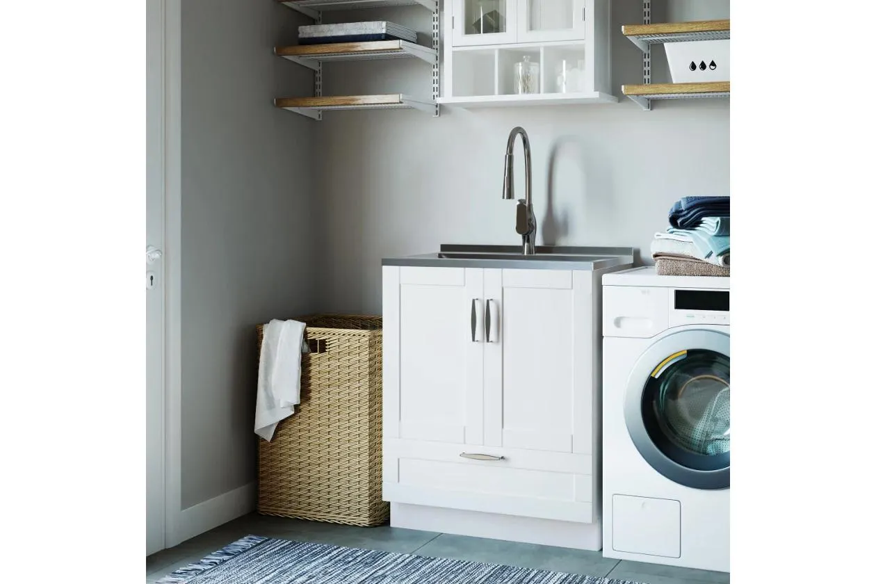 Simpli Home Reed Traditional 28" Deluxe Laundry Cabinet with Pull-out Faucet and Sink