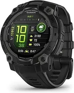 Garmin Instinct® 3 45mm, AMOLED Display, Rugged Outdoor GPS Smartwatch, Metal-Reinforced Bezel, Built-in Flashlight, Up to 18 Days of Battery Life, Black