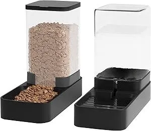 Automatic Cat Feeder and Water Dispenser in Set with Pet Food Bowl,Gravity Dog Waterer and Food Feeder for Small Medium Dog Cat Puppy Kitten Large Capacity(3.3L,Black)