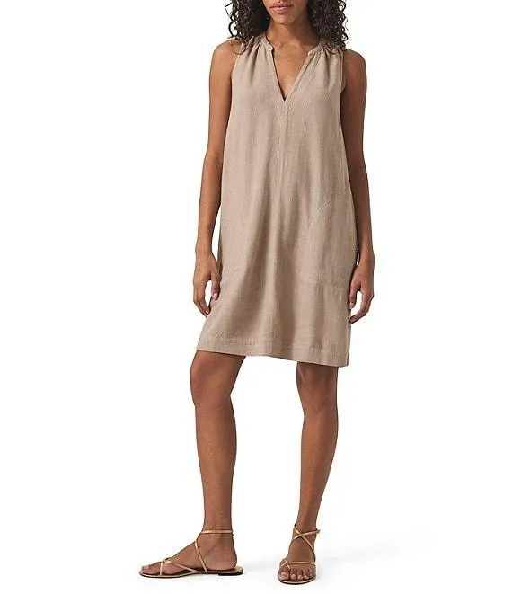 Mary Ann Linen Blend V-Neck Sleeveless Shift Dress