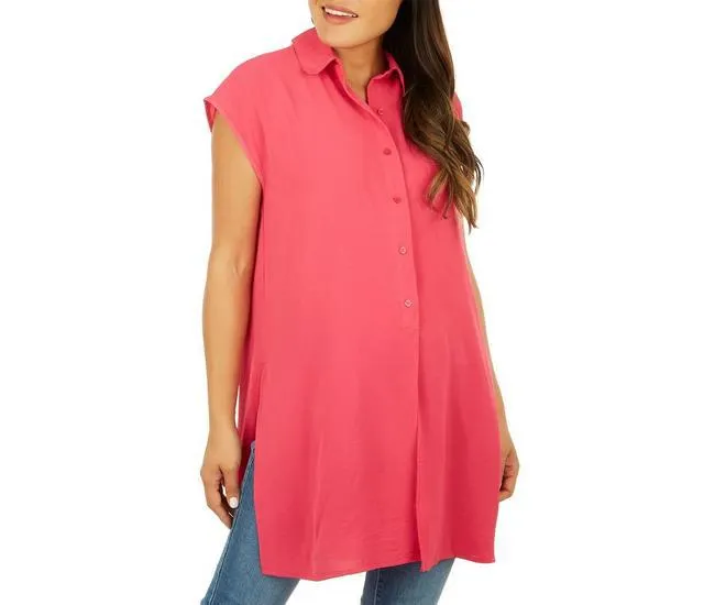 Womens Solid Side Split Hem Sleeveless Top