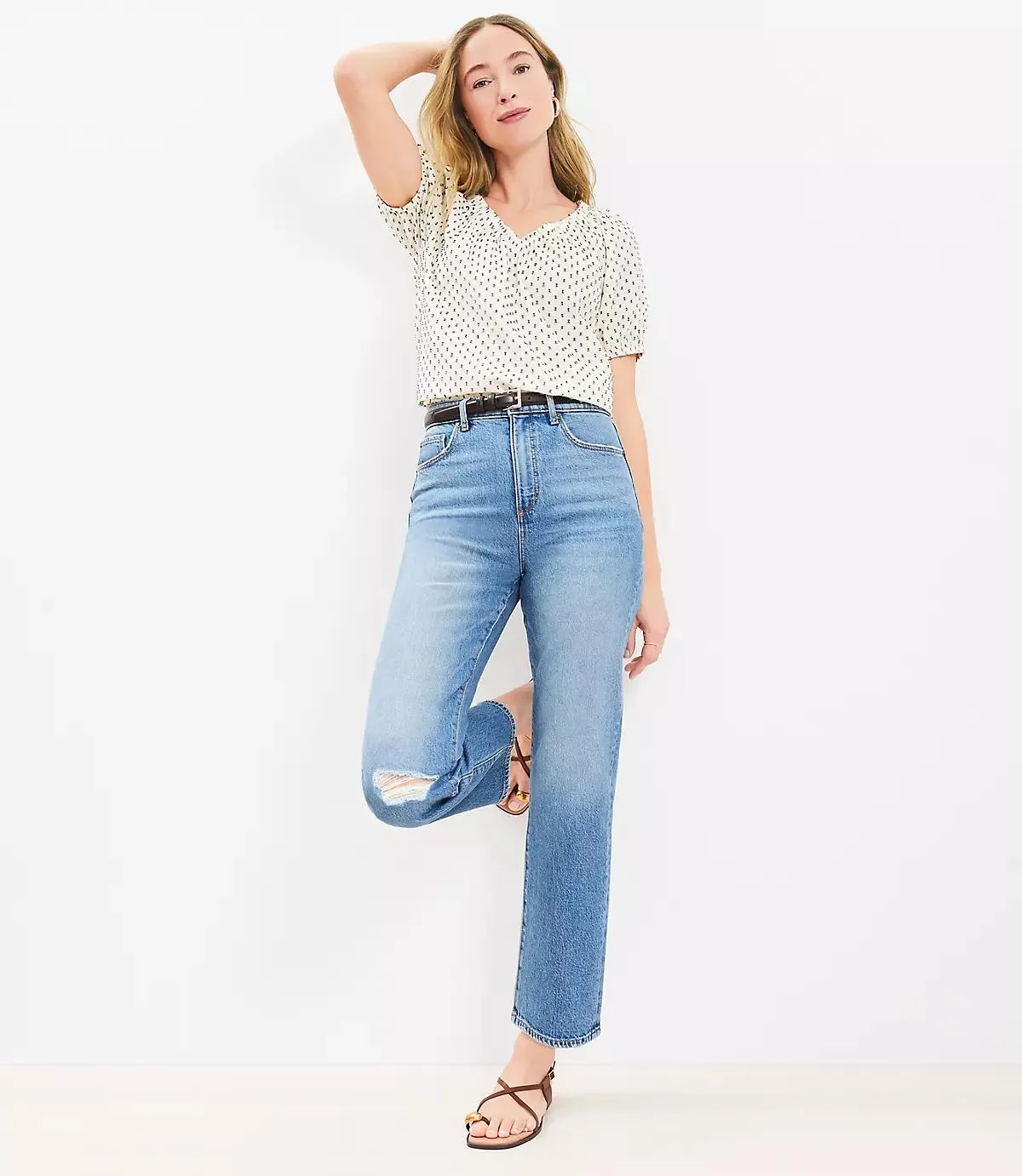 Clip Mixed Media V-Neck Top