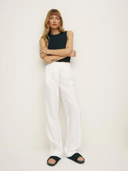 Petites Alex Linen Mid Rise Pant