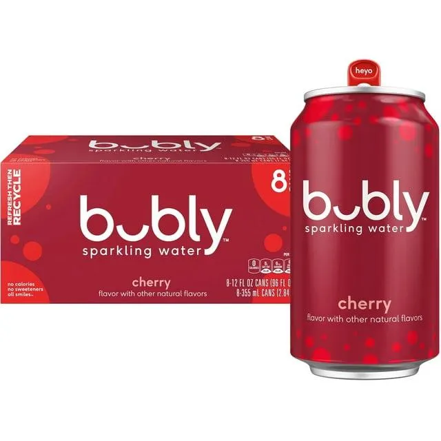 bubly Cherry Sparkling Water, 12 fl oz, 8 Pack Cans