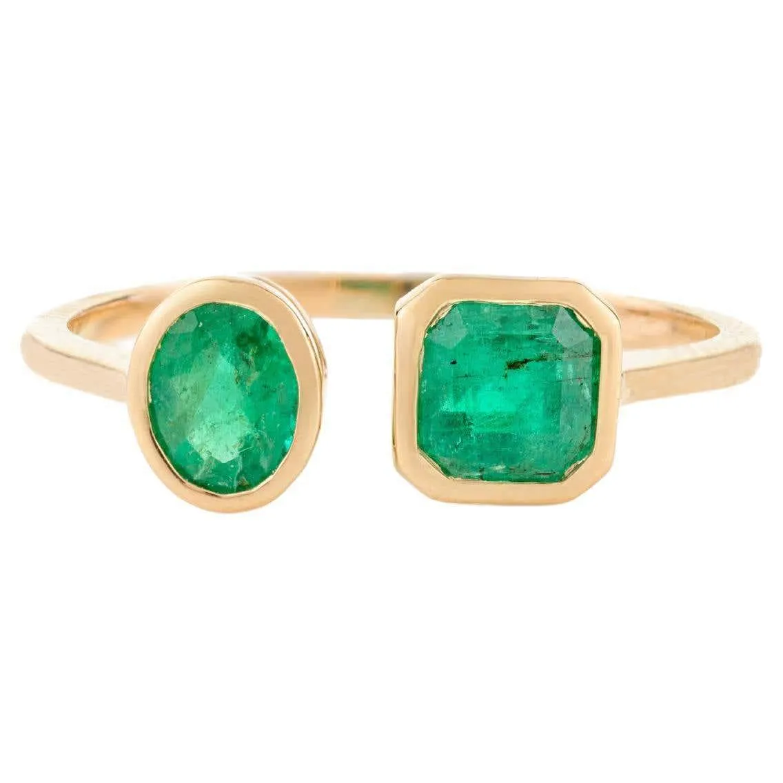Genuine Emerald Two Stone Ring Christmas Gift for Women in 14k Solid Yellow Gold