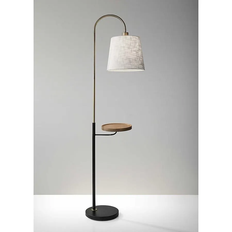 HomeRoots 65-in Brass Shelf Floor Lamp with Fabric Shade