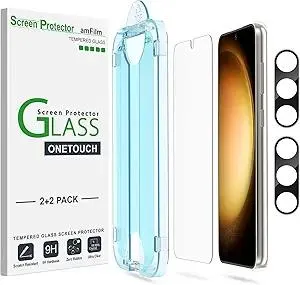 amFilm [2+2 Pack OneTouch Tempered Glass Screen Protector for Samsung Galaxy S23+/S23 Plus 6.6 Inch with Camera Lens Protector, 9H Hardness, Easy Installation and Bubble Free.