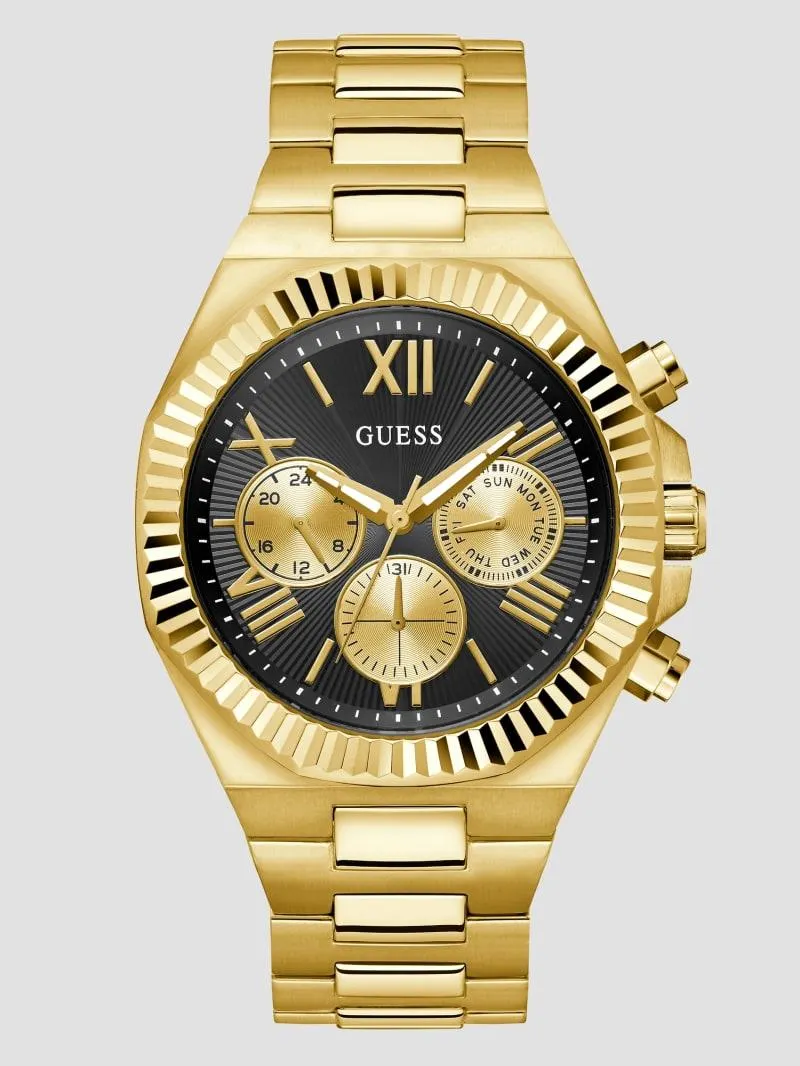 Gold-Tone and Black Multifunction Watch