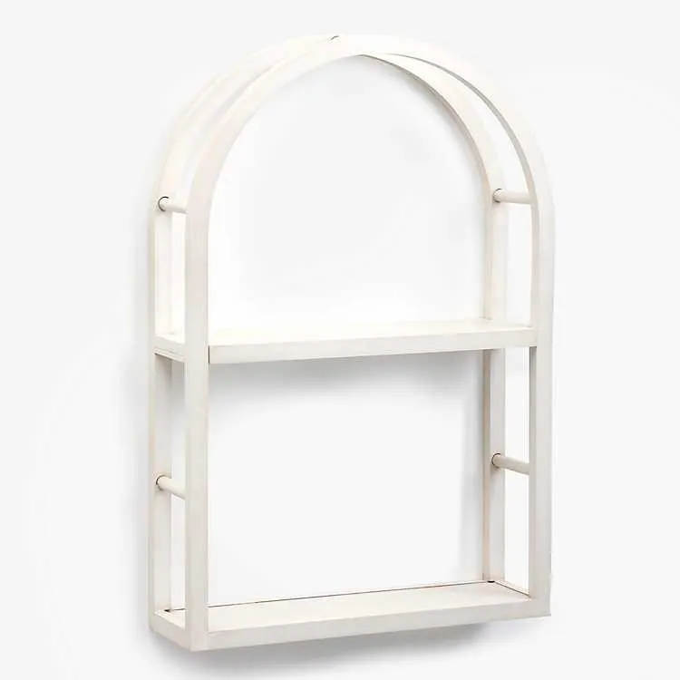 Ivory 2 Tier Arched Wood Wall Shelf