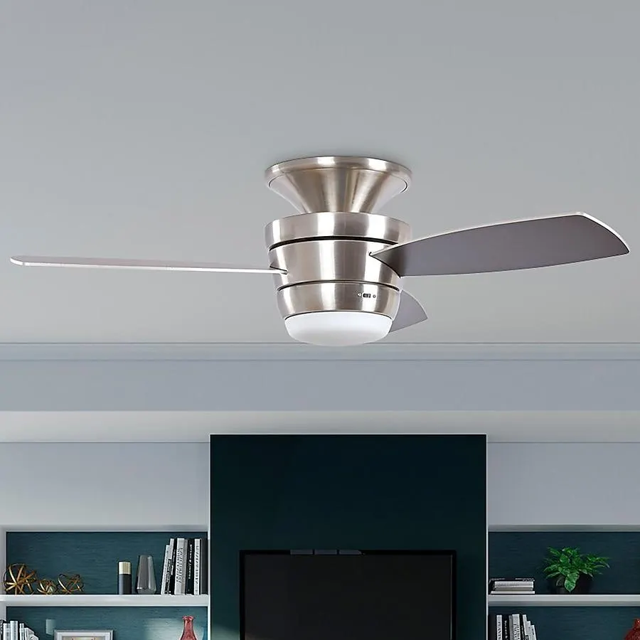 Harbor Breeze Mazon 44-Inches Brushed Nickel with Brushed Nickel/Black Blades Integrated LED Fixture Indoor Flush mount Standard Ceiling Fan With Light and Remote ( 3 -Blade)