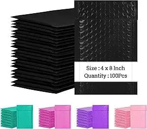 4x8 Inch Bubble Mailers 100 Pack Black Self Seal Padded Envelopes Usable Size 4x7" Waterproof Mailing Shipping Bags for Small Business Mailing Jewelry Makeup