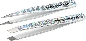 Tweezerman Hollygraphic Micro Mini Slant & Point Tweezer Set - Eyebrow Tweezers for Women and Men