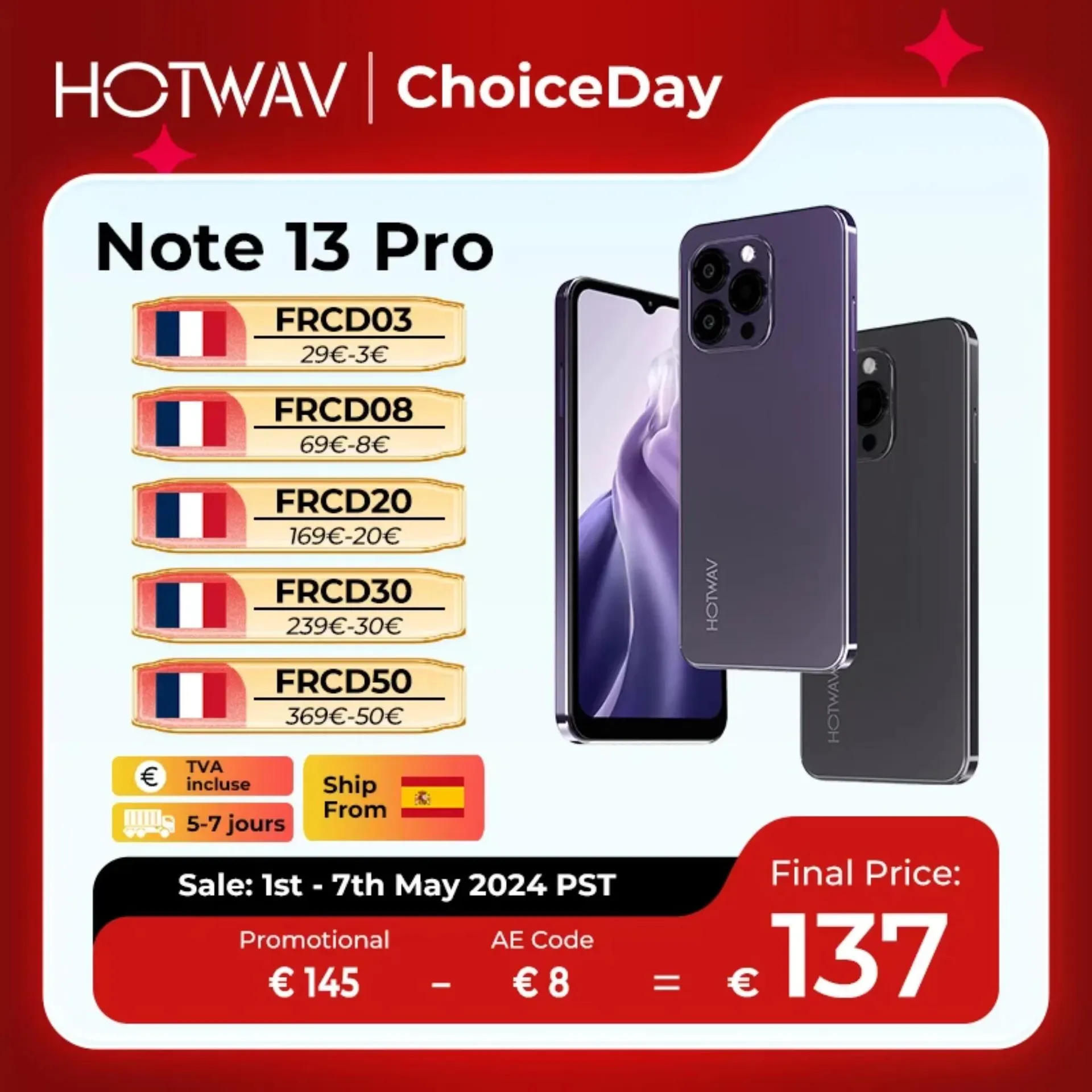 [Estreno mundial] HOTWAV Note 13 Pro Smartphone 6.6 ”HD+ Android 13 16GB+256GB Octa-Core Teléfono móvil 50MP 5160mAh Teléfono móvil