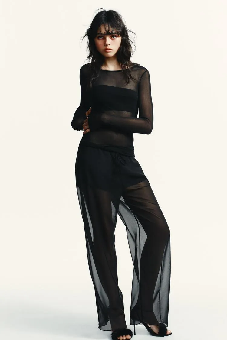 SEMI-SHEER FLOWY PANTS