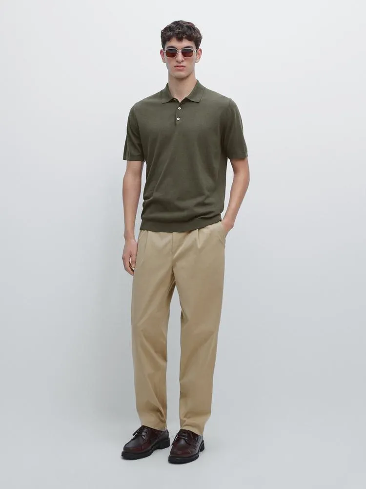 Short sleeve cotton knit polo shirt