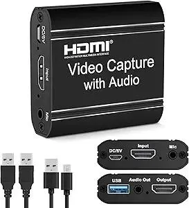 HDMI Video Capture Card with Loop-Out Passthrough - USB 3.0 Game Capture Card for Live Streaming/Recording - Works with OBS/PS5/Switch/Xbox/PC/Mac - Plug & Play No Driver Needed