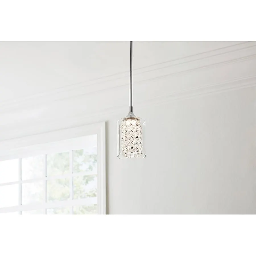 allen + roth Quinn 1 -Light Chrome Modern/contemporary Clear glass Cylinder Mini Hanging Pendant light