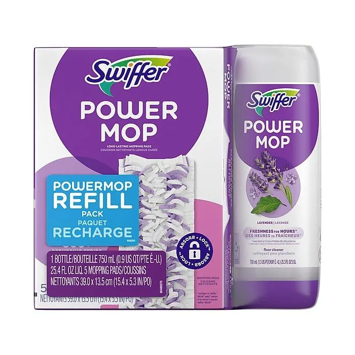 Swiffer PowerMop 5.3" Mopping Pad and Floor Cleaning Solution Kit,