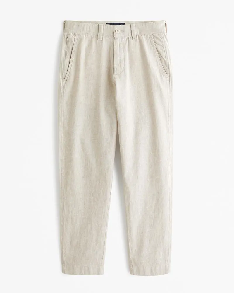 Straight Linen-Blend Fixed Waist Pant