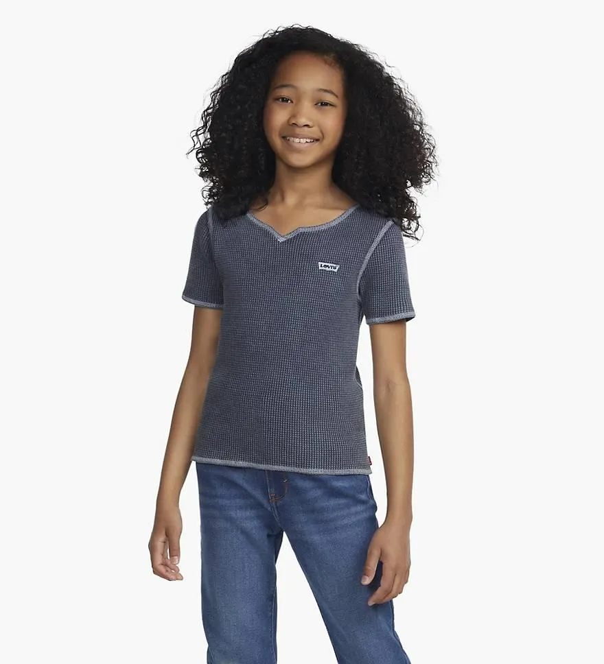 Waffle Notch Neck Top Big Girls 7-16