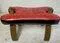 Mid-Century Camel Saddle or Footstool with Printed Red Leather