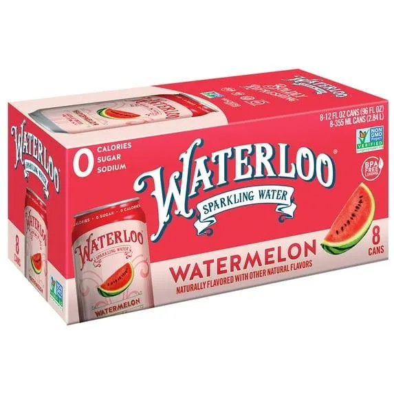 Waterloo Sparkling Water, Watermelon, 12 fl oz, 8 pack cans