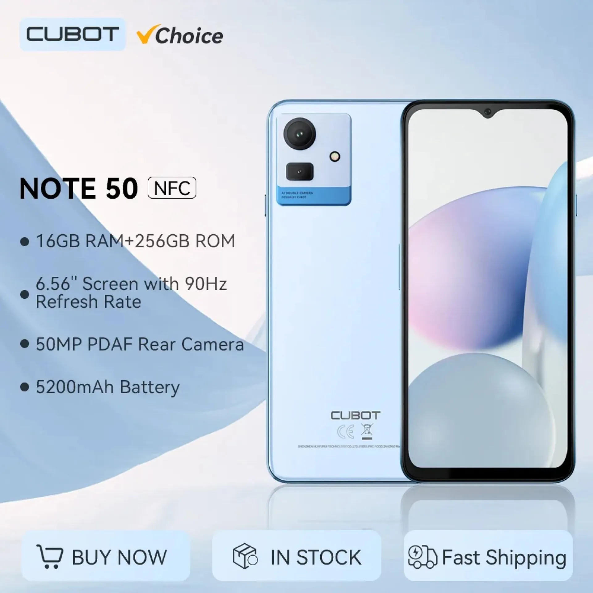 [Opción] Cubot NOTE 50, teléfono inteligente Android, ROM de 256 GB, RAM de 16 GB (8 GB + 8 GB ampliados), pantalla de 6.56 pulgadas y 90 Hz, 50 MP, 5200 mAh, NFC