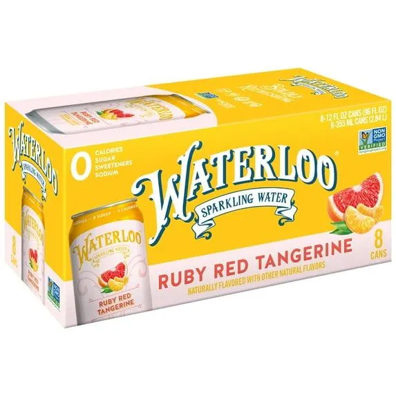 Waterloo Sparkling Water, Ruby Red Tangerine, 12 fl oz, 8 pack cans