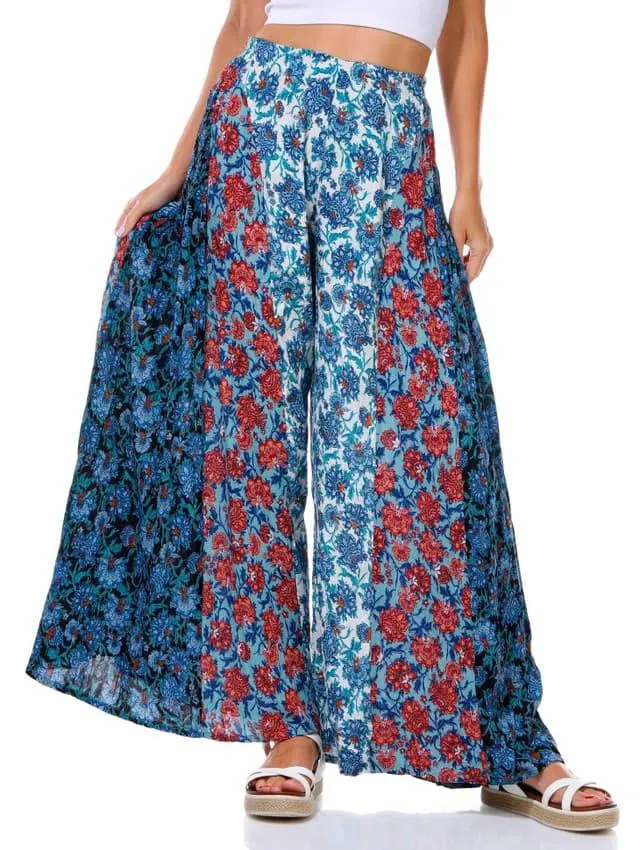 Angie Juniors Wide Leg Americana Floral Print Beachy Pants