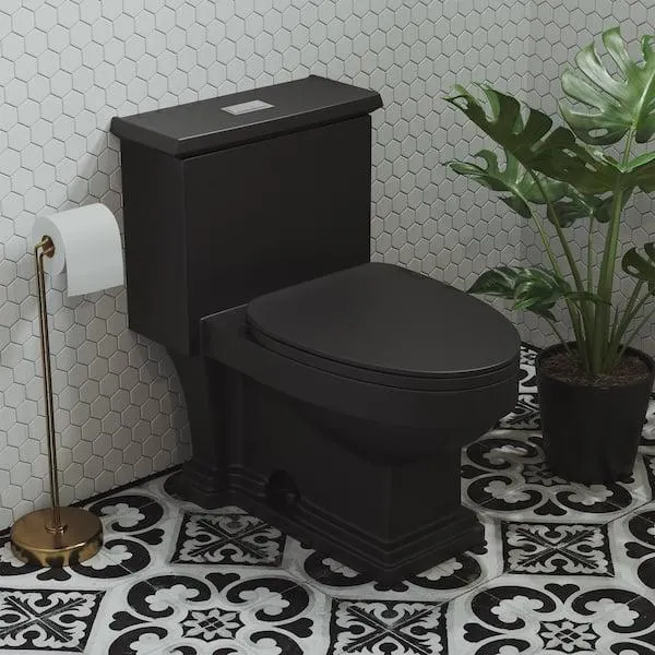 Voltaire 1-piece 1.1/1.6 GPF Dual Flush Elongated Toilet in Matte Black Seat Included