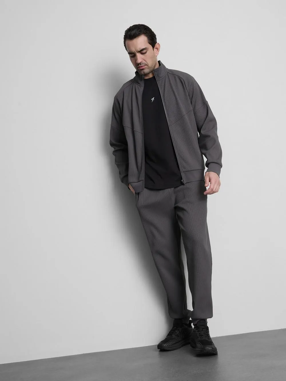 Waffle-Texture Quarter-Zip Jacket