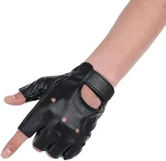 JISEN Men PU leather Gloves Steampunk Gothic Half Finger Hook-Loop Mittens