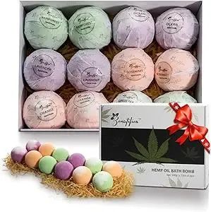 Hemp Oil Bath Bombs Gift Set Natural Refreshing Bubble Bath Kit with 6 Relaxing Scents Made from Pure Essential Oil for Bubble and Spa Bath, Birthday Mother's Valentine's Day Gifts