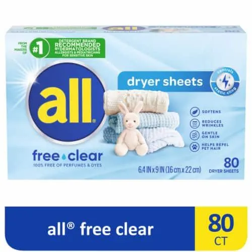 All® Free Clear Fabric Softener Dryer Sheets for Sensitive Skin