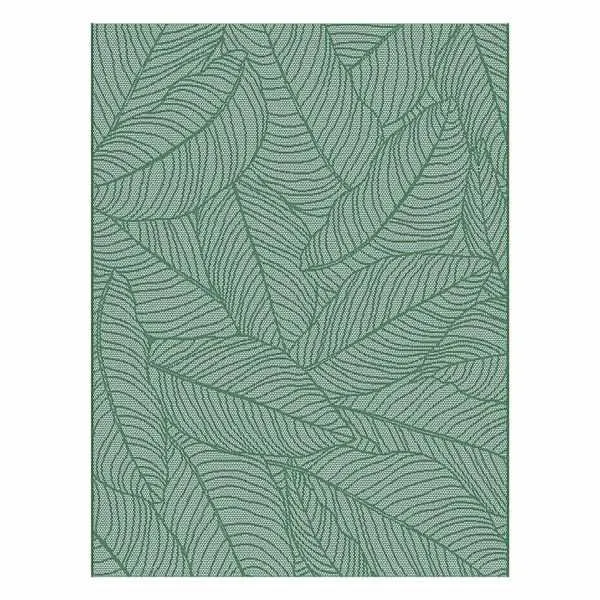 (E518) Teal Palm Bay Leaves Outdoor Area Rug, 8x10