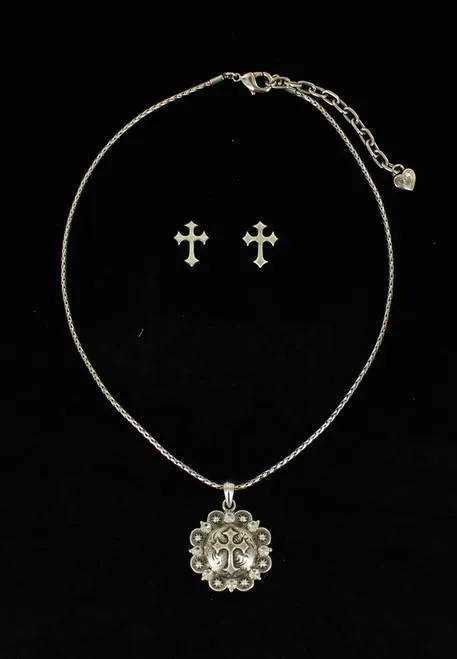Blazin Roxx Western Concho Pendant With Cross Jewelry Set
