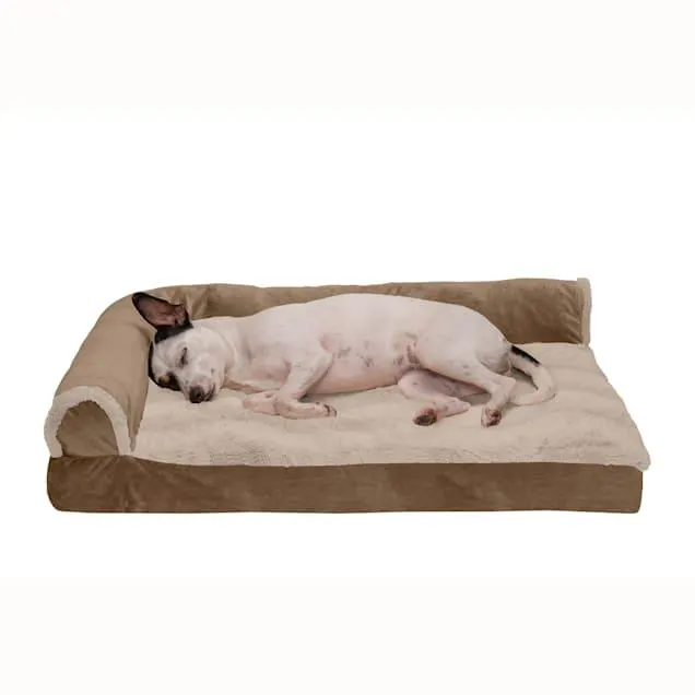 FurHaven Wave Plush & Velvet Orthopedic DLX L-Chaise Beds for Dog, 30" L X 20" W X 6" H