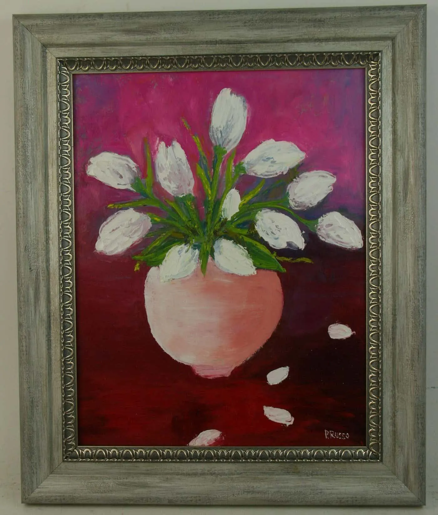 Tulip Bouquet Floral Painting, Acrylic on Canvas, Framed, 2000s