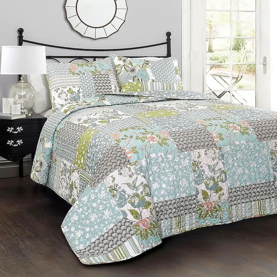 Lush Decor Blue Floral Reversible Full/Queen Quilt Cotton