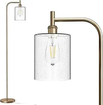 addlon Floor Lamps for Living Room Bright Lighting with Seeded Glass lampshade, Modern Bright Floor Lamp with LED Bulbs Industrial Standing lamp for beroom, Tall Pole Lamps Office - Brass Gold