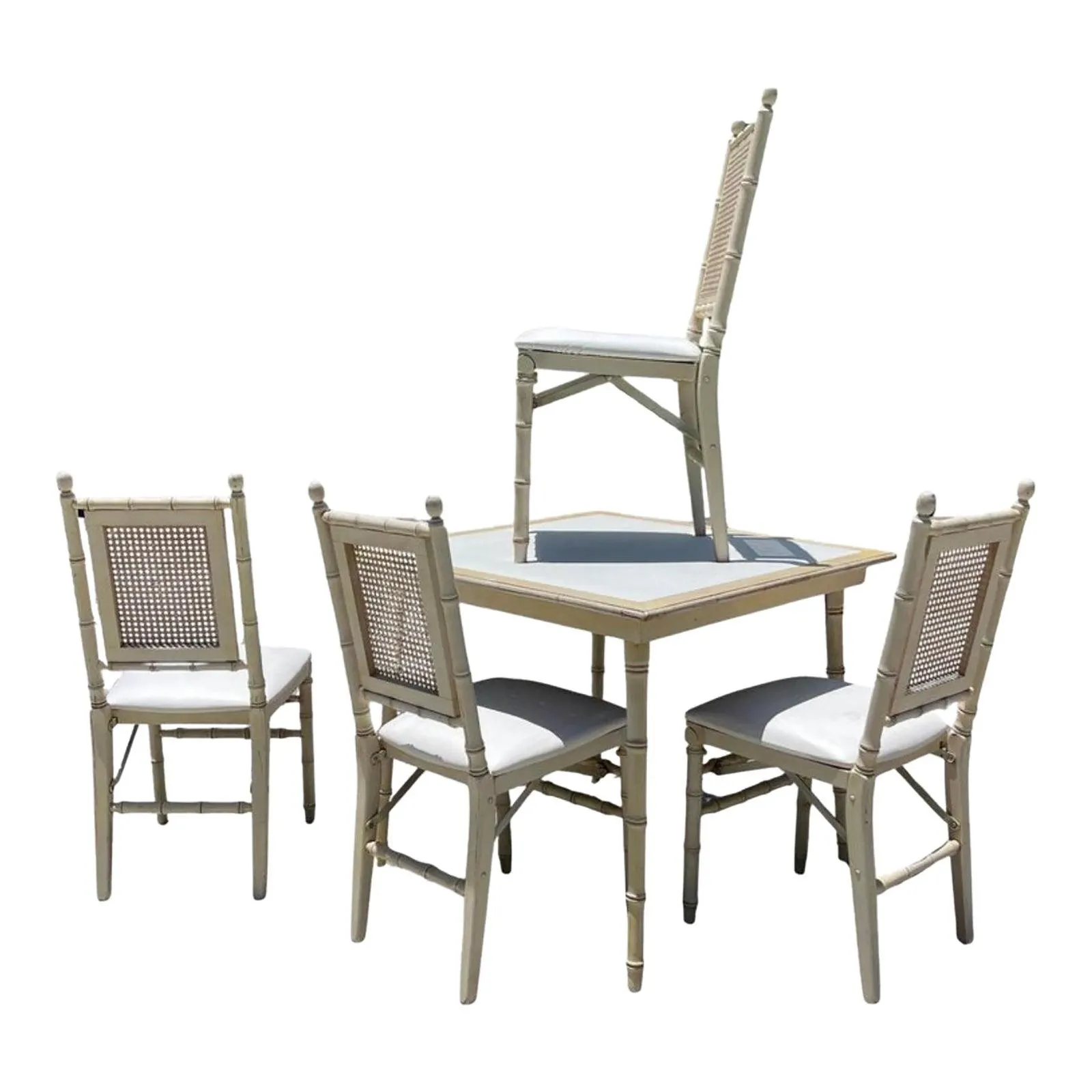 Hollywood Regency Folding Faux Bamboo Card Game Table & 4 Chairs