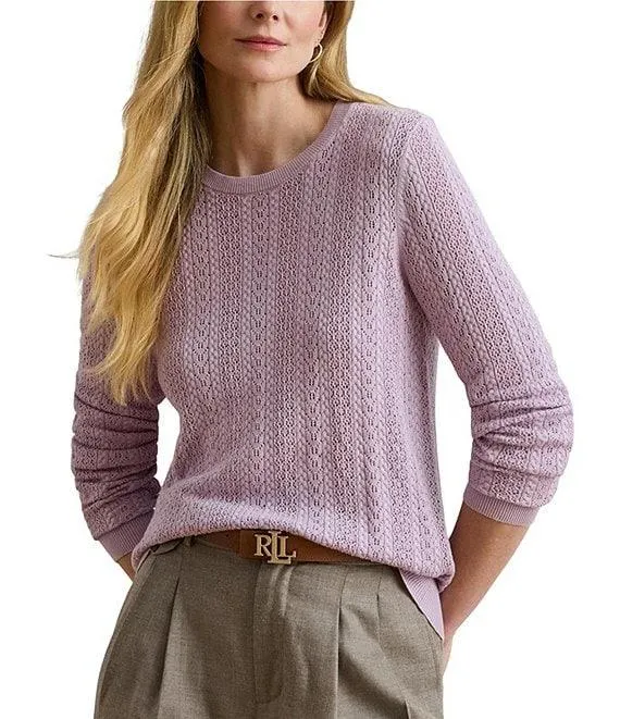 Pointelle Knit Cotton Blend Sweater
